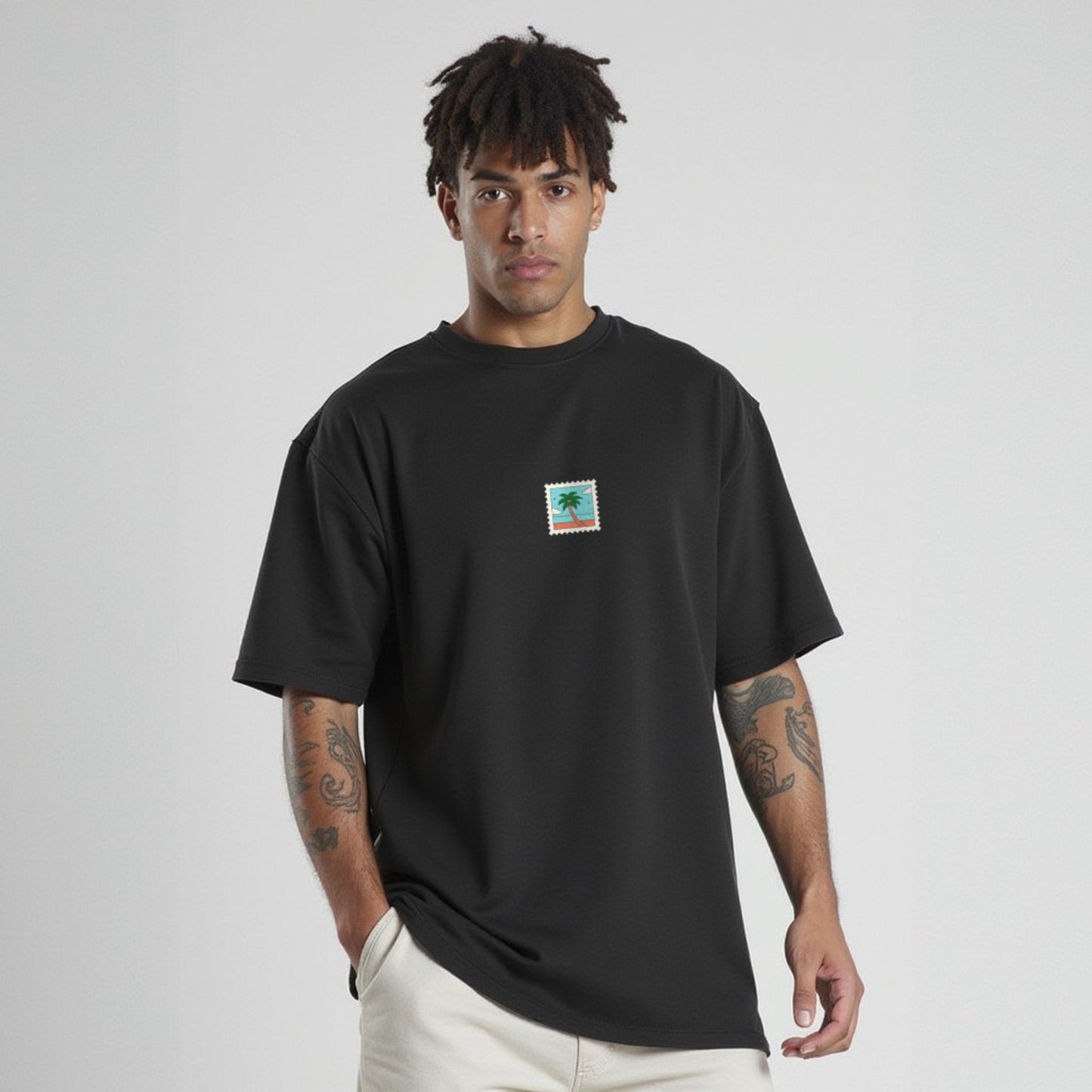 Travel Black Premium Oversized Back Printed T-shirt