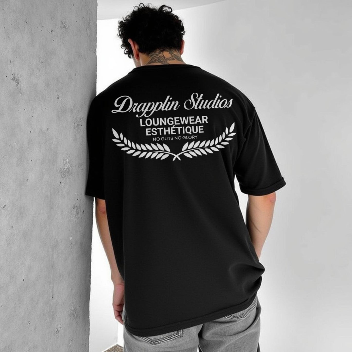 Drapplin Loungewear 280 GSM Unisex Oversized Black Printed T-shirt