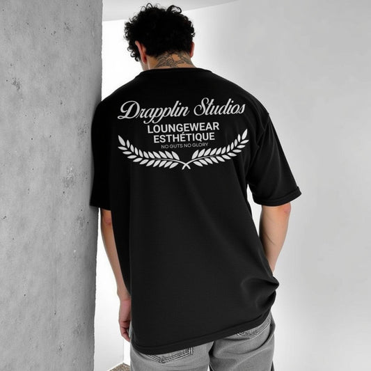 Drapplin Loungewear 280 GSM Unisex Oversized Black Printed T-shirt