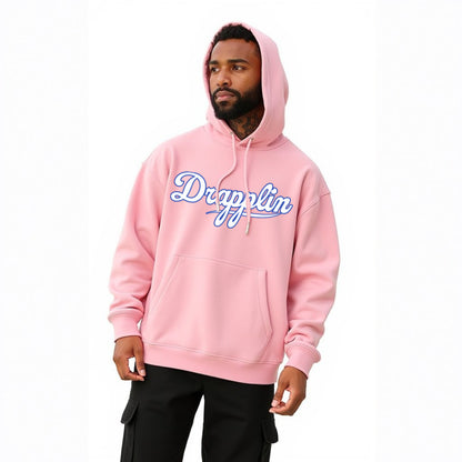 Drapplin Unisex Oversized Baby Pink Typography Printed Hoodie