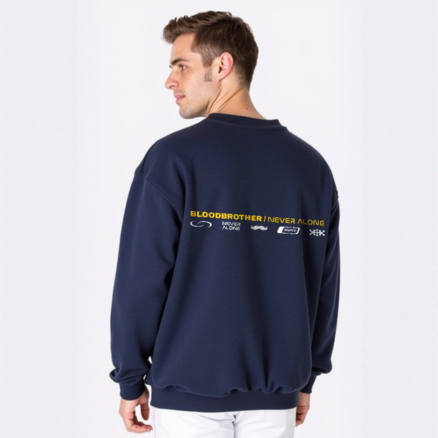 Bloodbrother Navy Blue Premium Oversized Printed Sweatshirt