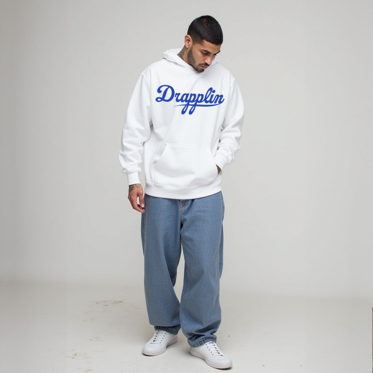 Drapplin Unisex Oversized White Typography Printed Hoodie