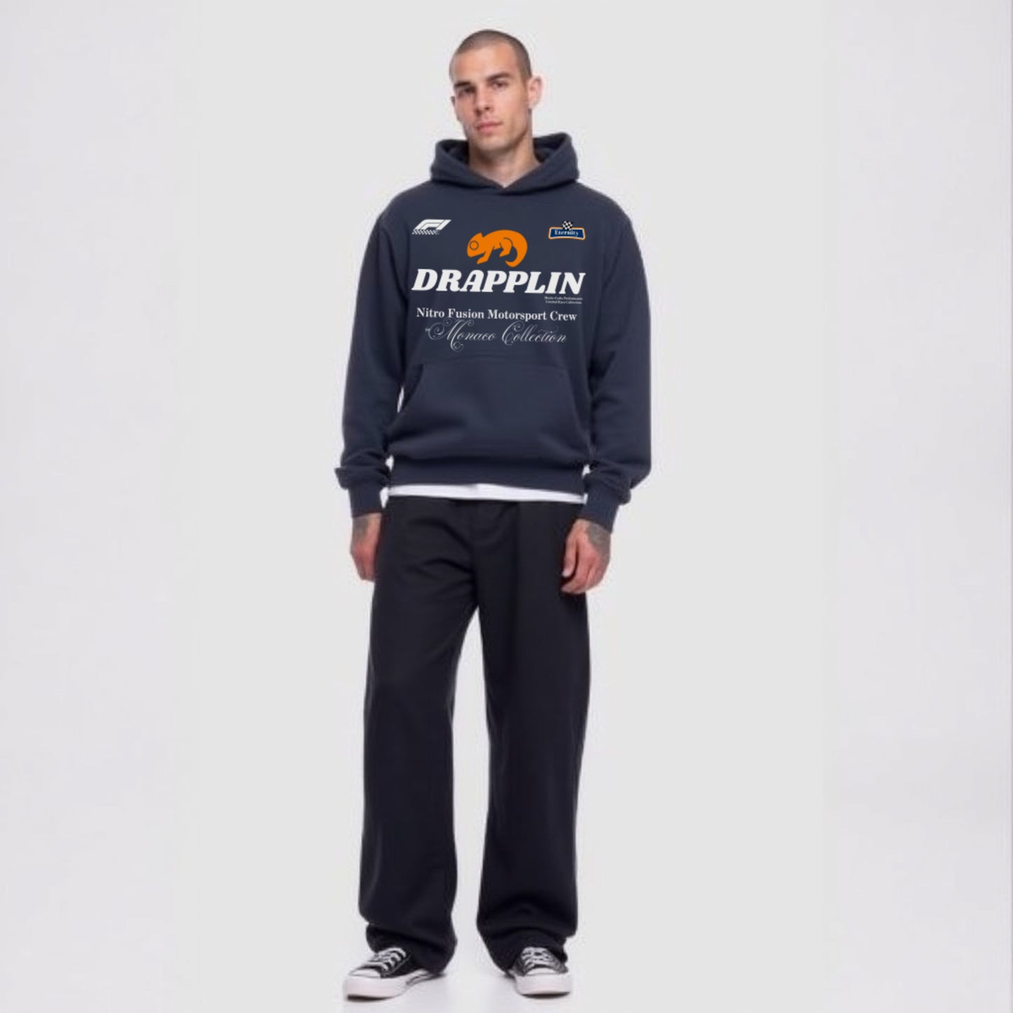 Motorsport Navy Blue Premium Oversized Printed Hoodie