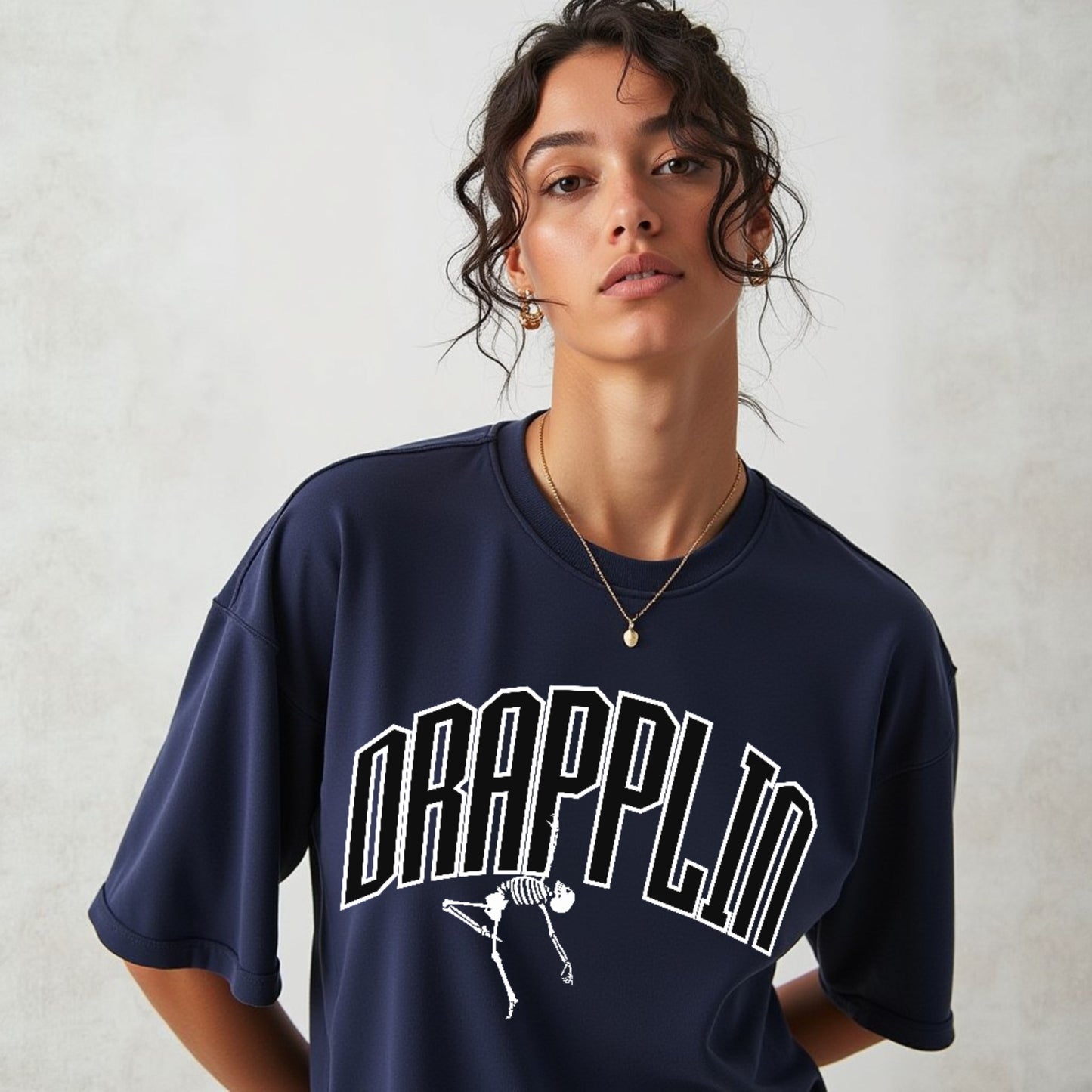 Drapplin Dance Navy Blue Oversized Printed T-shirt