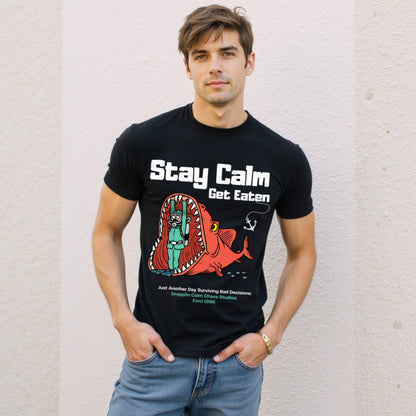 Stay Calm Regular Black Crew Neck Printed T-shirt