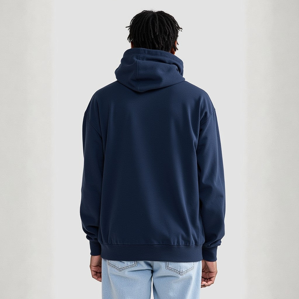 Drapplin Unisex Oversized Navy Blue Typography Printed Hoodie