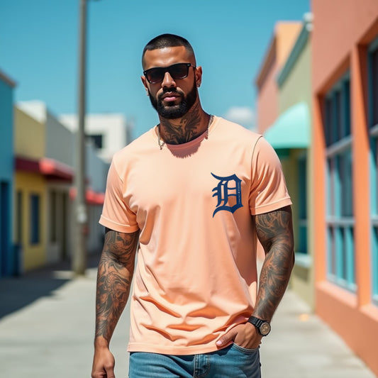 Drapplin Originals Typographic Peach Crew Neck Printed T-shirt