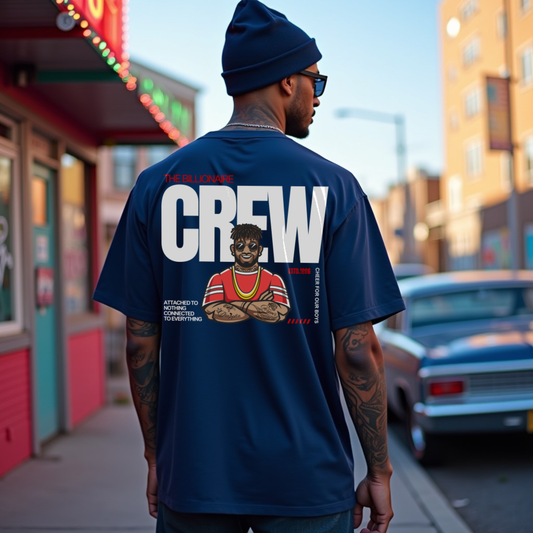 Crew Premium Navy Blue Oversized Typography Back Printed T-shirt
