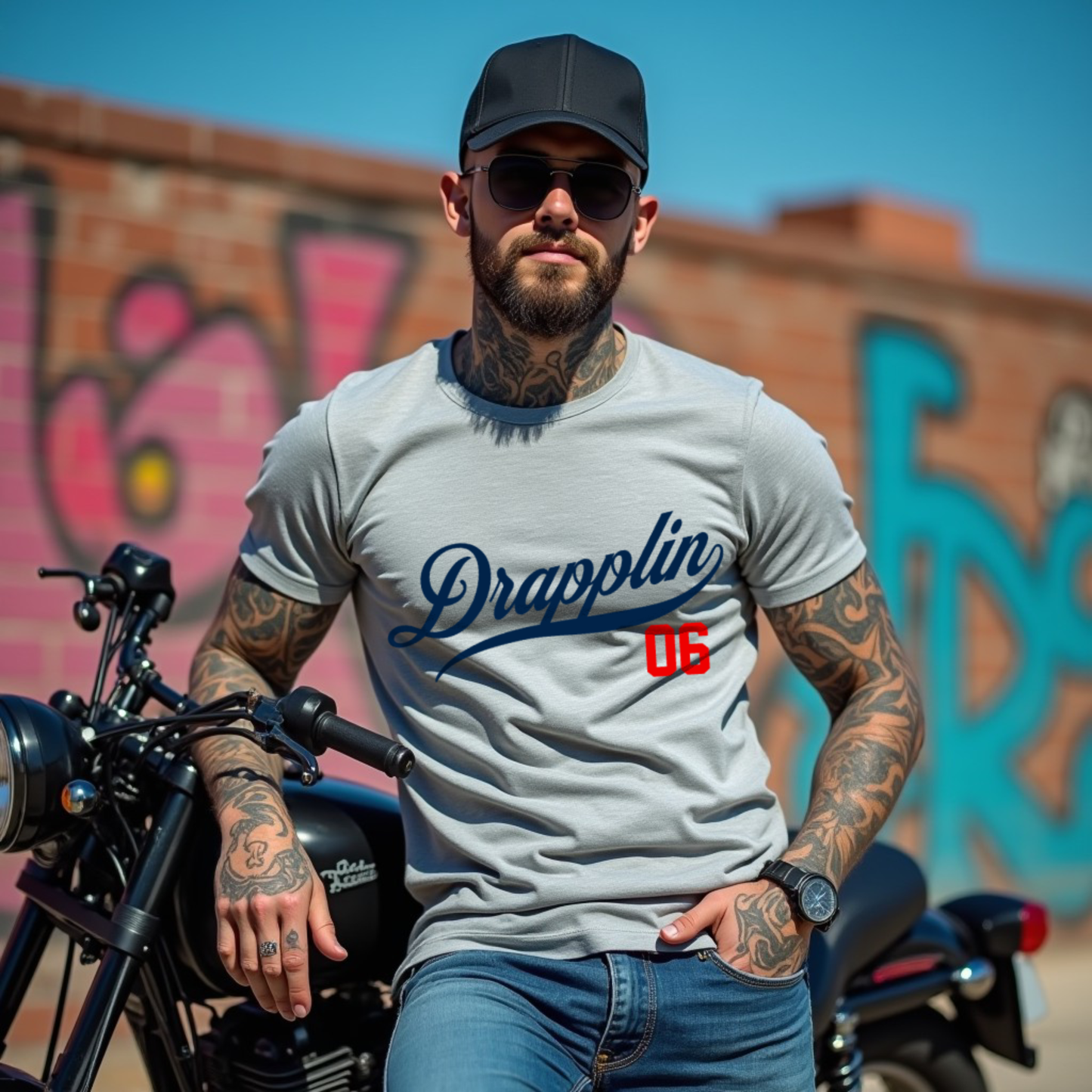 Drapplin 06 Grey Mélange Crew Neck Graphic Printed T-shirt