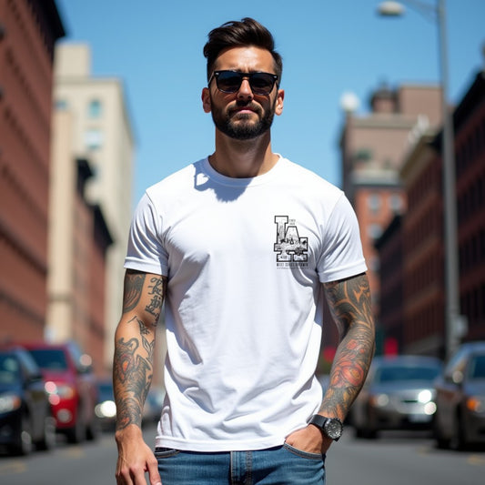 LA White Crew Neck Graphic Printed T-shirt