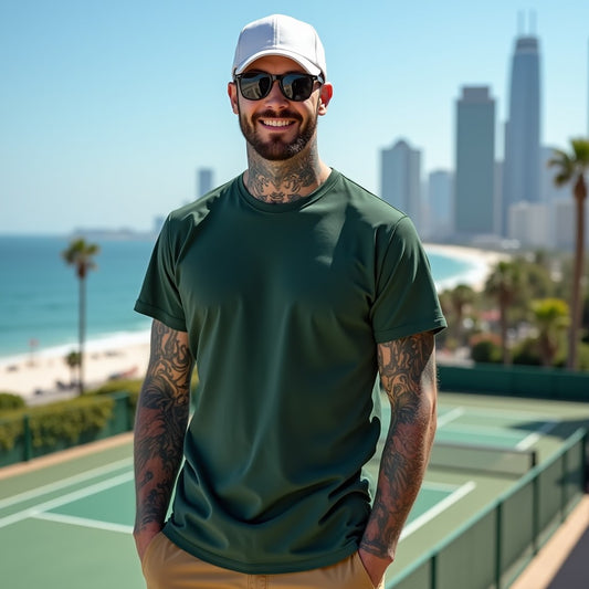 Premium Bottle Green Regular Crew Neck Solid Plain T-shirt