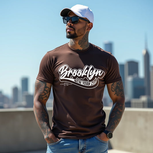 Brooklyn Brown Typographic Crew Neck Graphic Printed T-shirt
