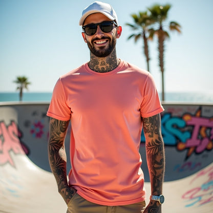Premium Coral Regular Crew Neck Solid Plain T-shirt