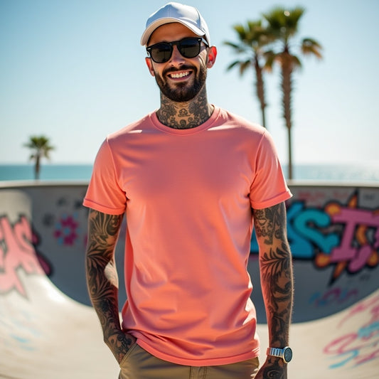 Premium Coral Regular Crew Neck Solid Plain T-shirt