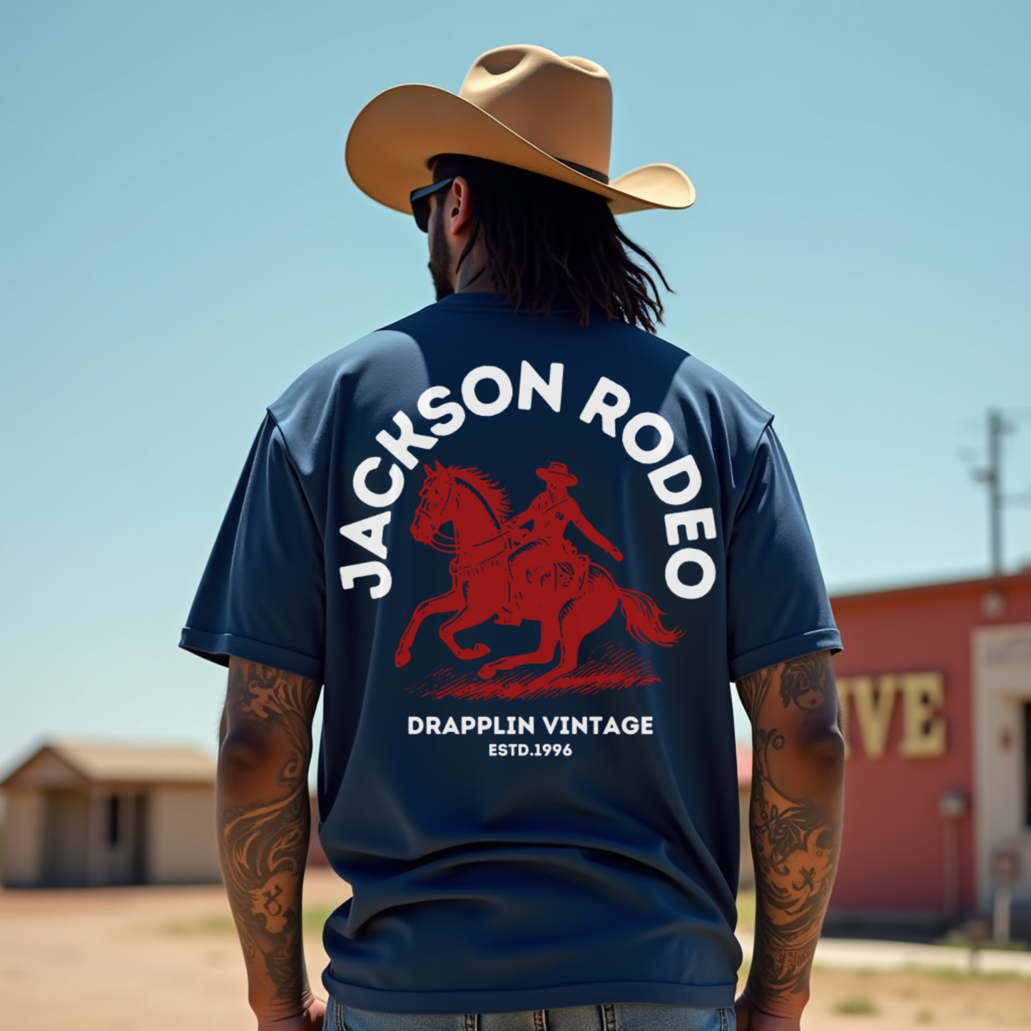 Rodeo Premium Navy Blue Oversized Back Printed T-shirt