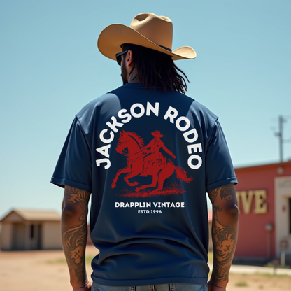 Rodeo Premium Navy Blue Oversized Back Printed T-shirt