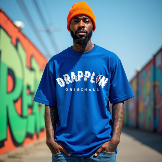 Drapplin Signature Royal Blue Oversized Unisex Typography Printed T-shirt