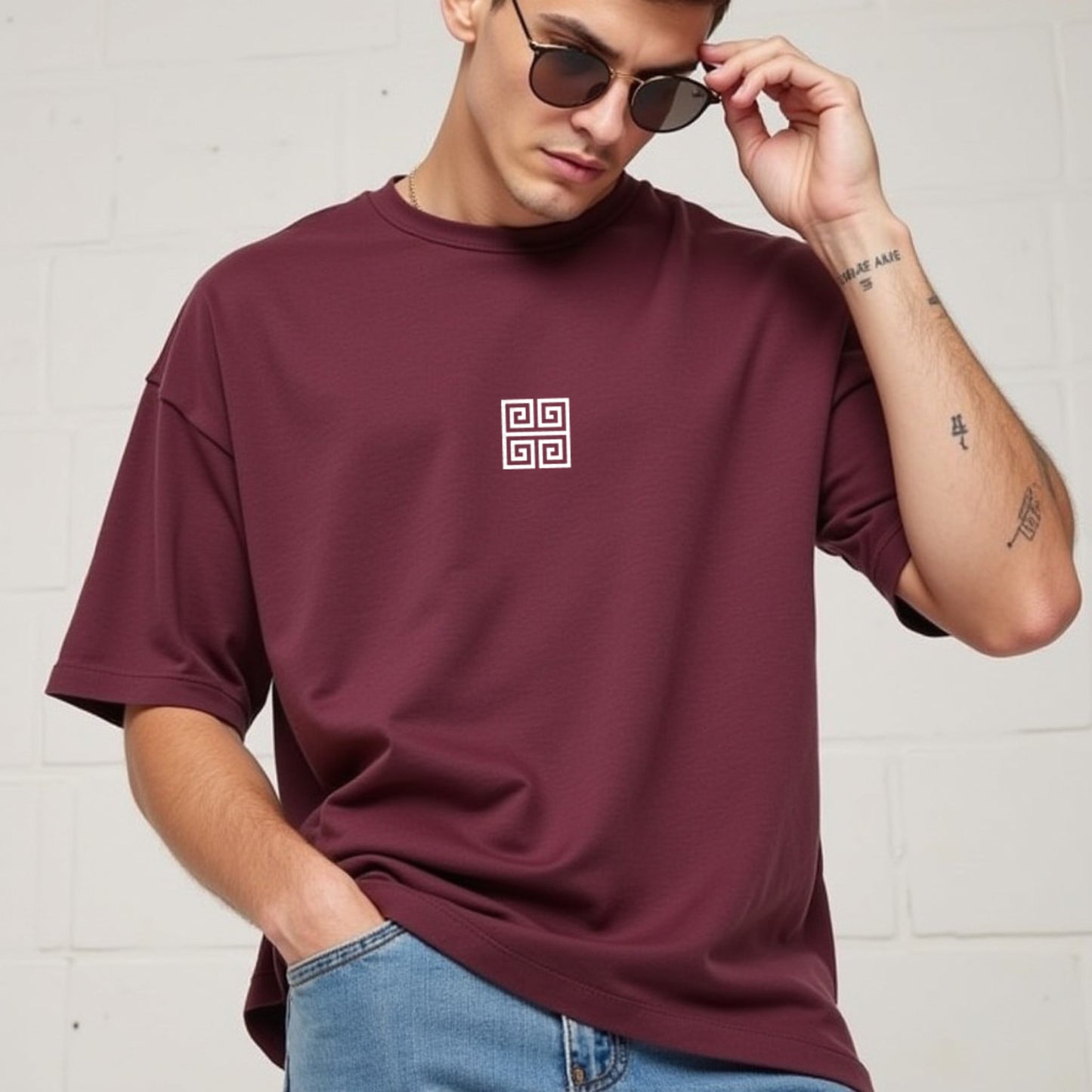 Drapplin Loungewear 280 GSM Unisex Oversized Maroon Printed T-shirt