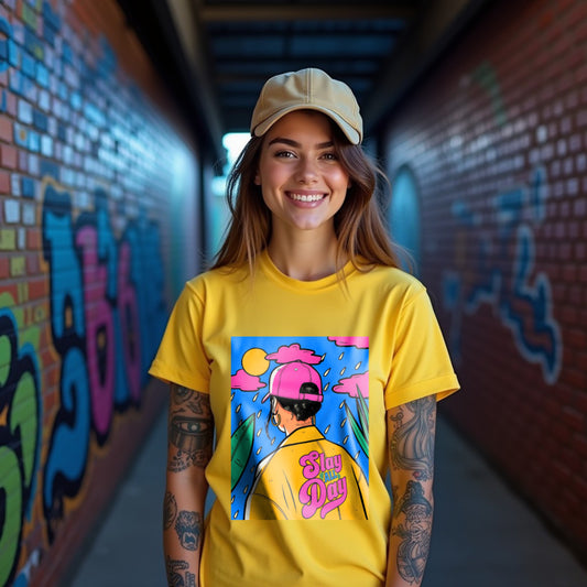 Slay Woman Yellow Relaxed Fit Printed T-shirt