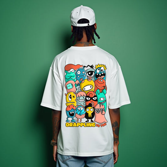 Drapplin To You Premium White Oversized Typography Back Printed T-shirt