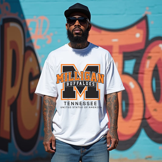 Milligan Premium White Oversized Typography Printed T-shirt