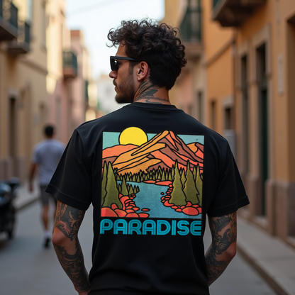 Paradise Black Premium Crew Neck Back Graphic Printed T-shirt