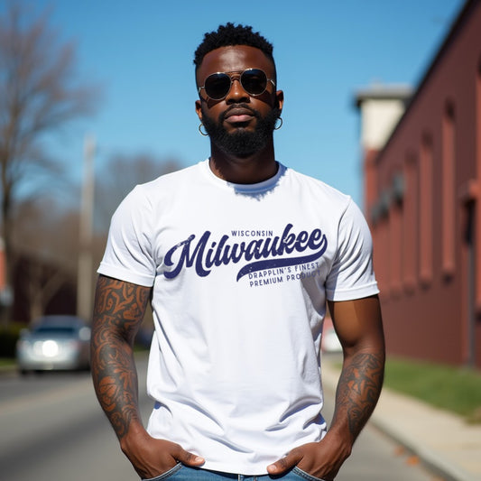 Milwaukee White Crew Neck Graphic Printed T-shirt