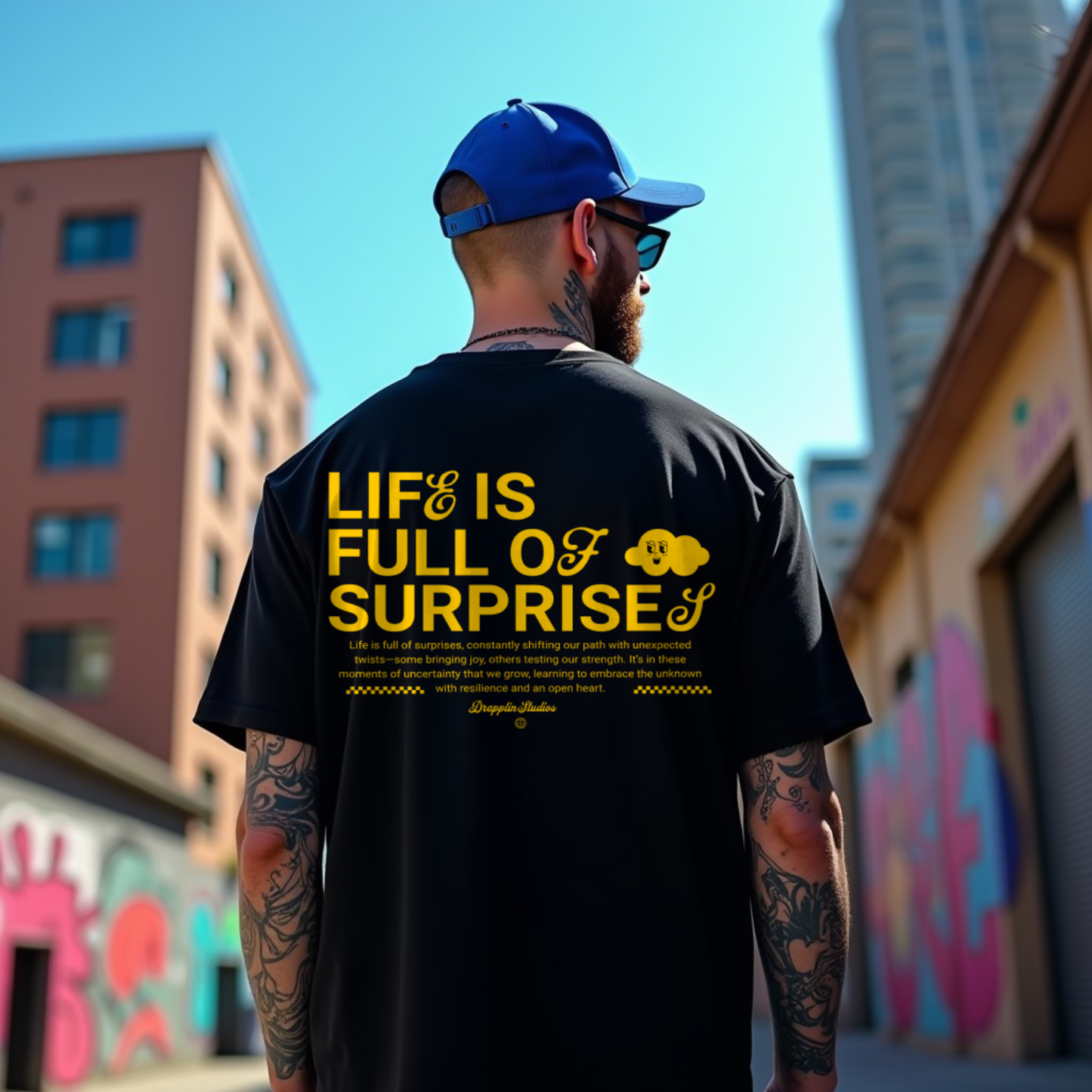 Surprises Premium Black Oversized Typography Back Printed T-shirt