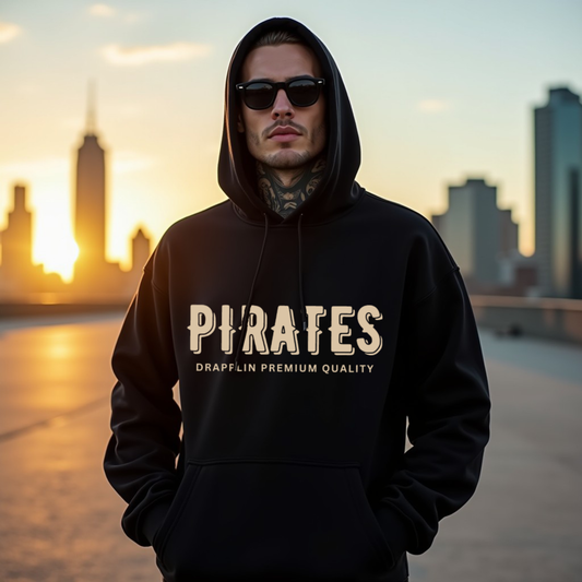 Pirates Black Regular Back Typographic Printed Hoodie