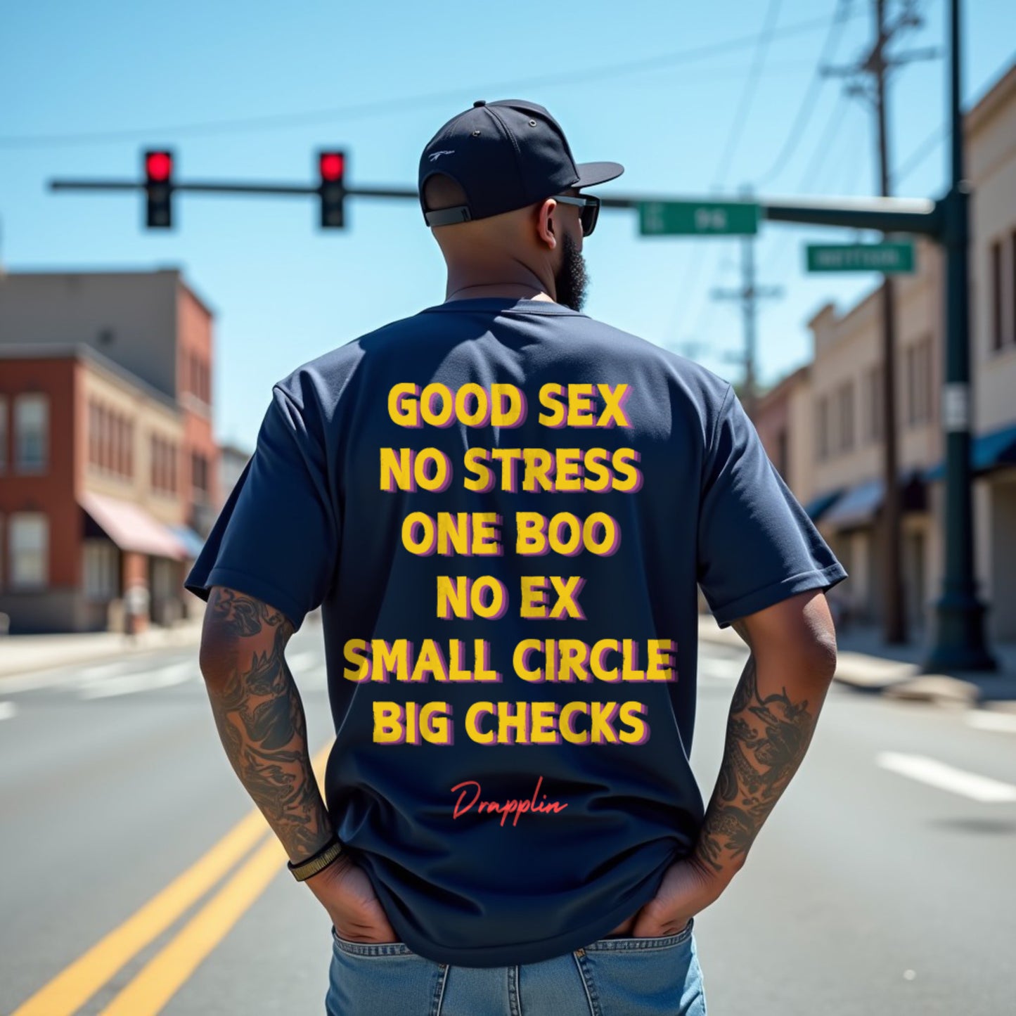 No Stress Premium Navy Blue Oversized Typography Back Printed T-shirt