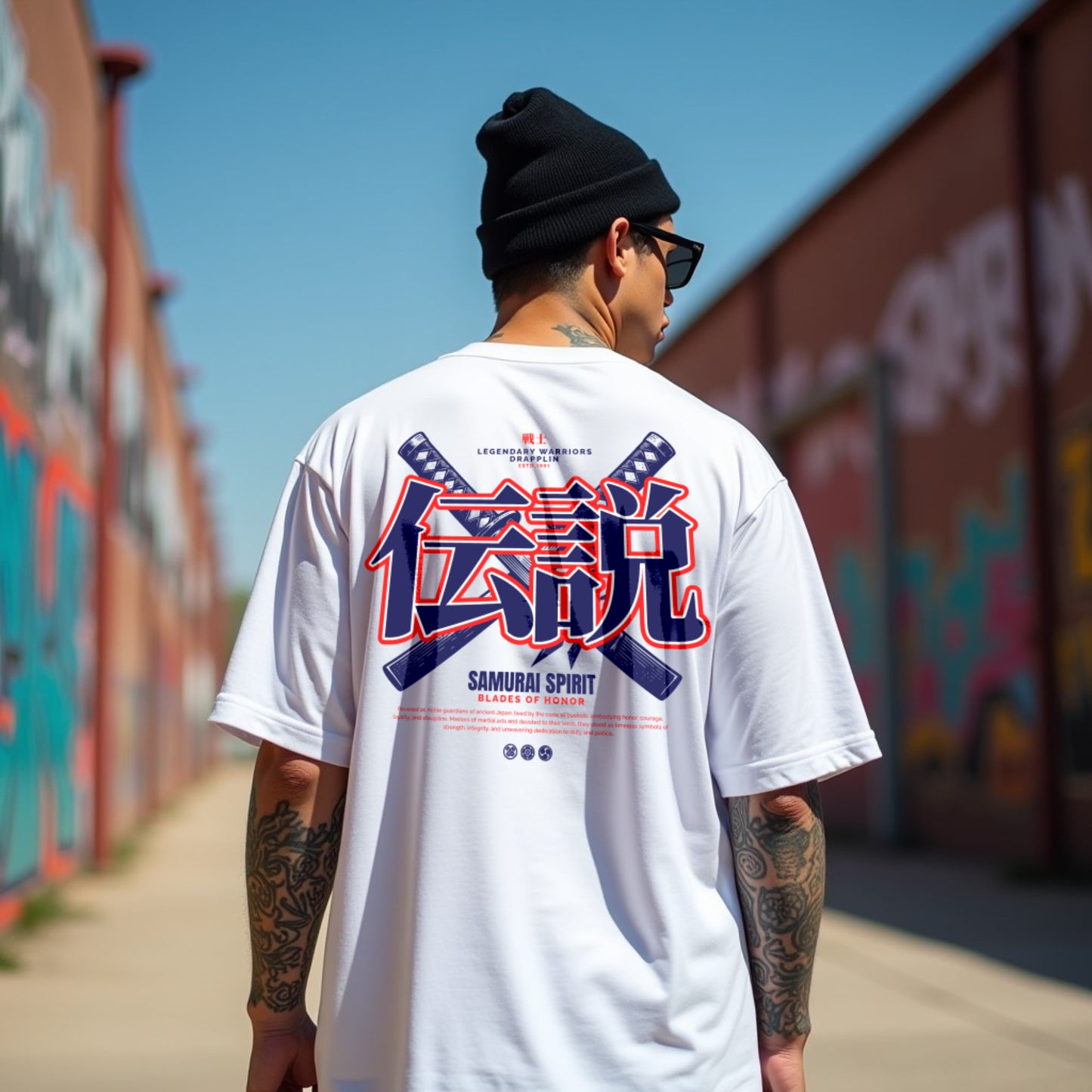 Samurai Premium White Oversized Typography Back Printed T-shirt