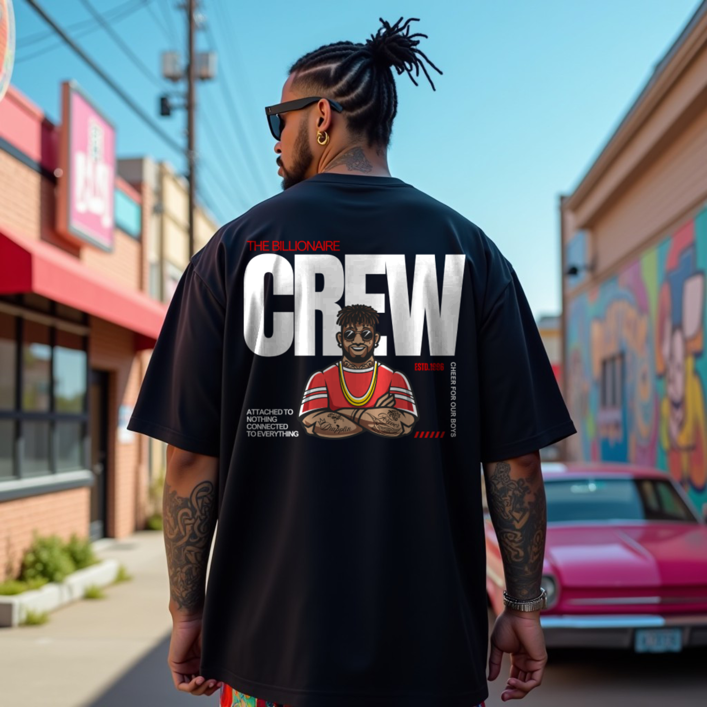 Crew Premium Black Oversized Typography Back Printed T-shirt