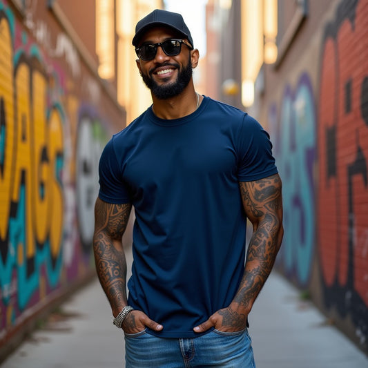 Premium Navy Blue Regular Crew Neck Solid Plain T-shirt