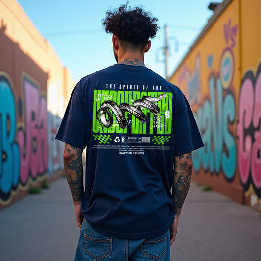 Undefeated Premium Navy Blue Oversized Typography Back Printed T-shirt