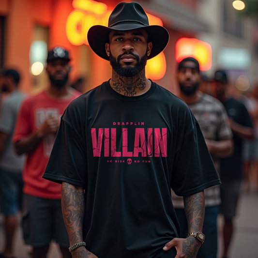 Villain Premium Black Oversized Typography T-shirt