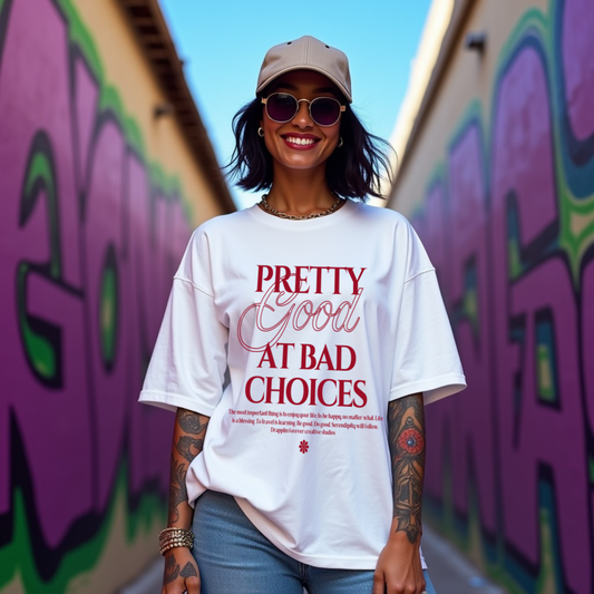 Bad Choices Premium White Woman Oversized Printed T-shirt