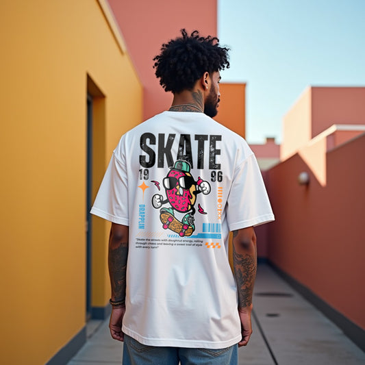 Skate White Oversized Typography Back Printed T-shirt