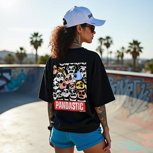 Pandastic Premium Woman Black Oversized Printed T-shirt