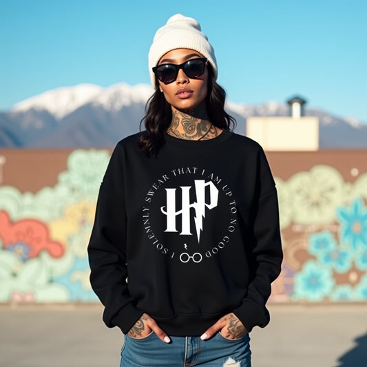 Harry Potter Black Woman Regular Typographic Printed Sweatshirt