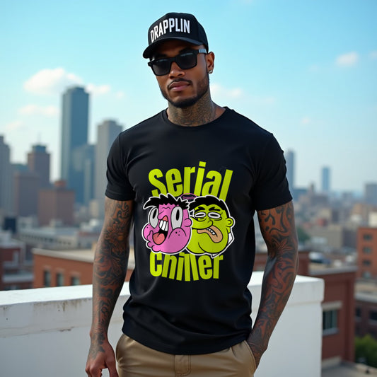 Serial Chiller Black Crew Neck Graphic Printed T-shirt