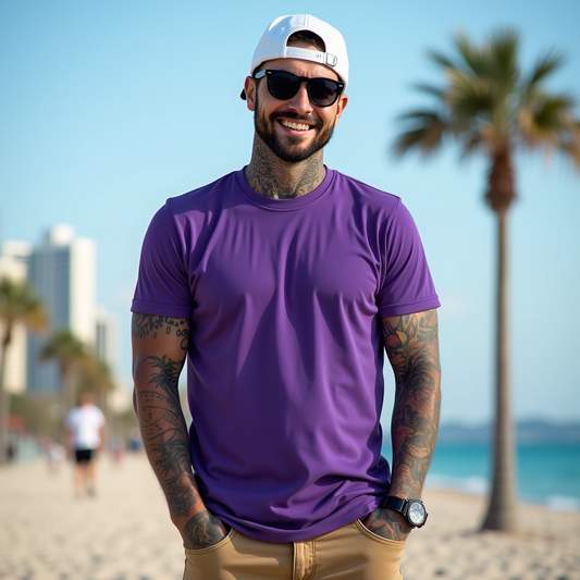 Premium Purple Regular Crew Neck Solid Plain T-shirt