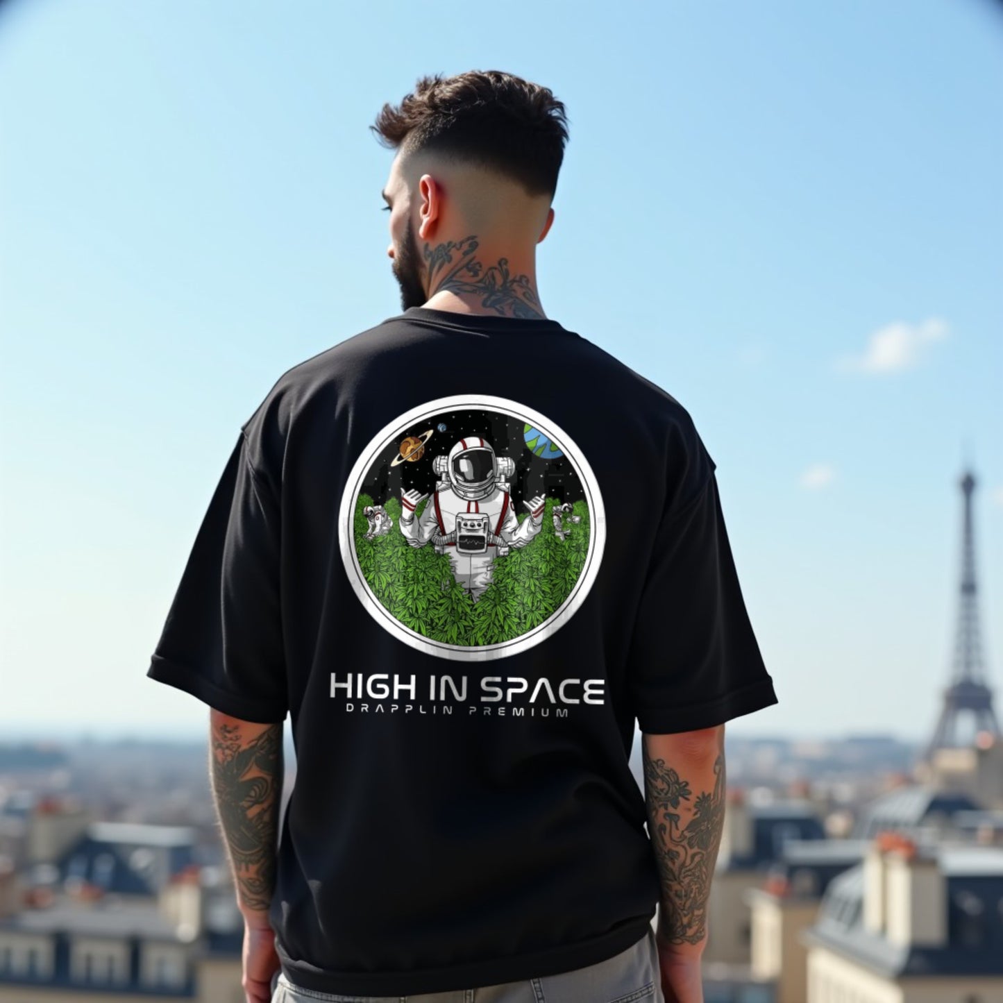 Space Premium Black Oversized Typography Back Printed T-shirt