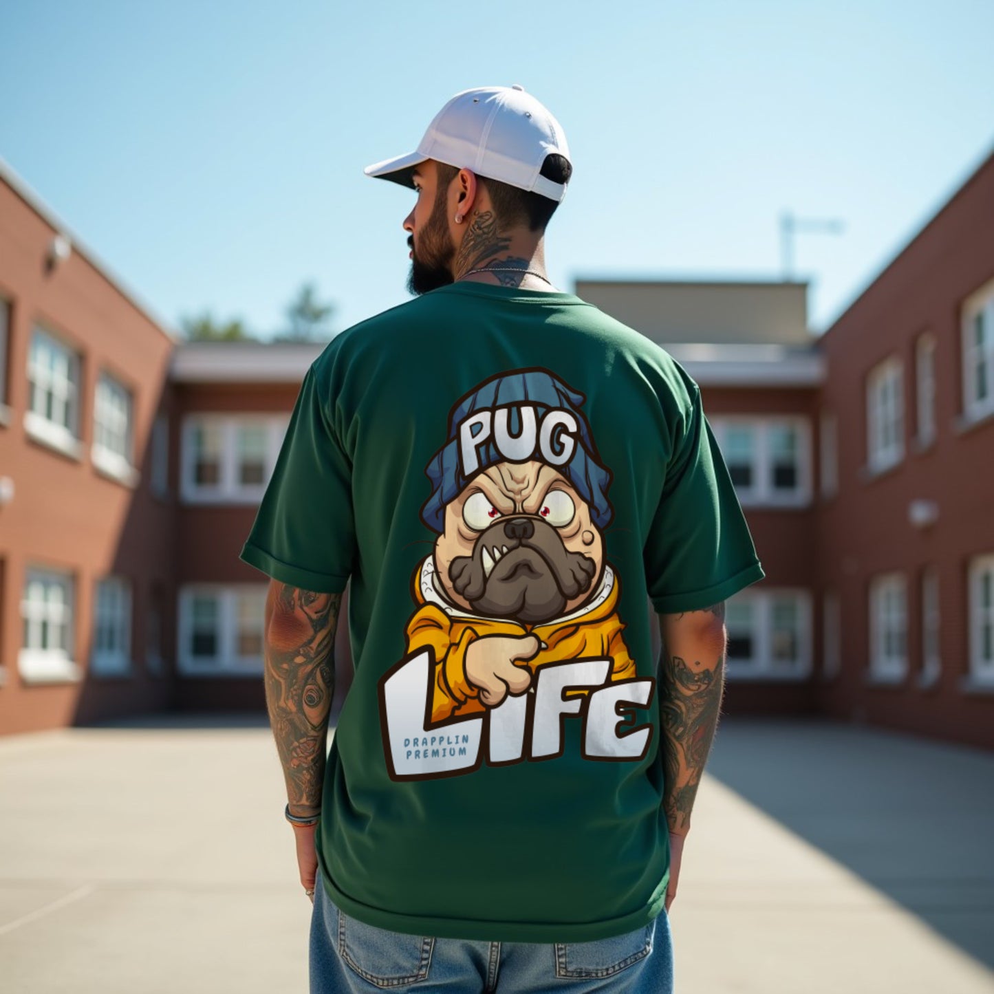 Pug Life Premium Forest Green Oversized Typography Back Printed T-shirt