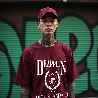 Drapplin Standard Premium Maroon Oversized Printed T-shirt