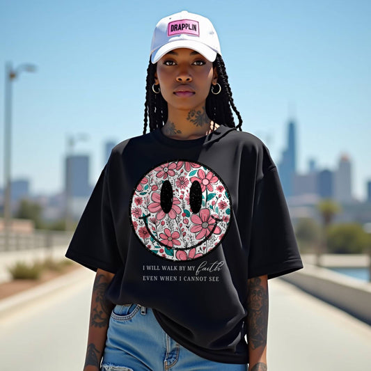 Smiley Premium Black Woman Oversized Printed T-shirt