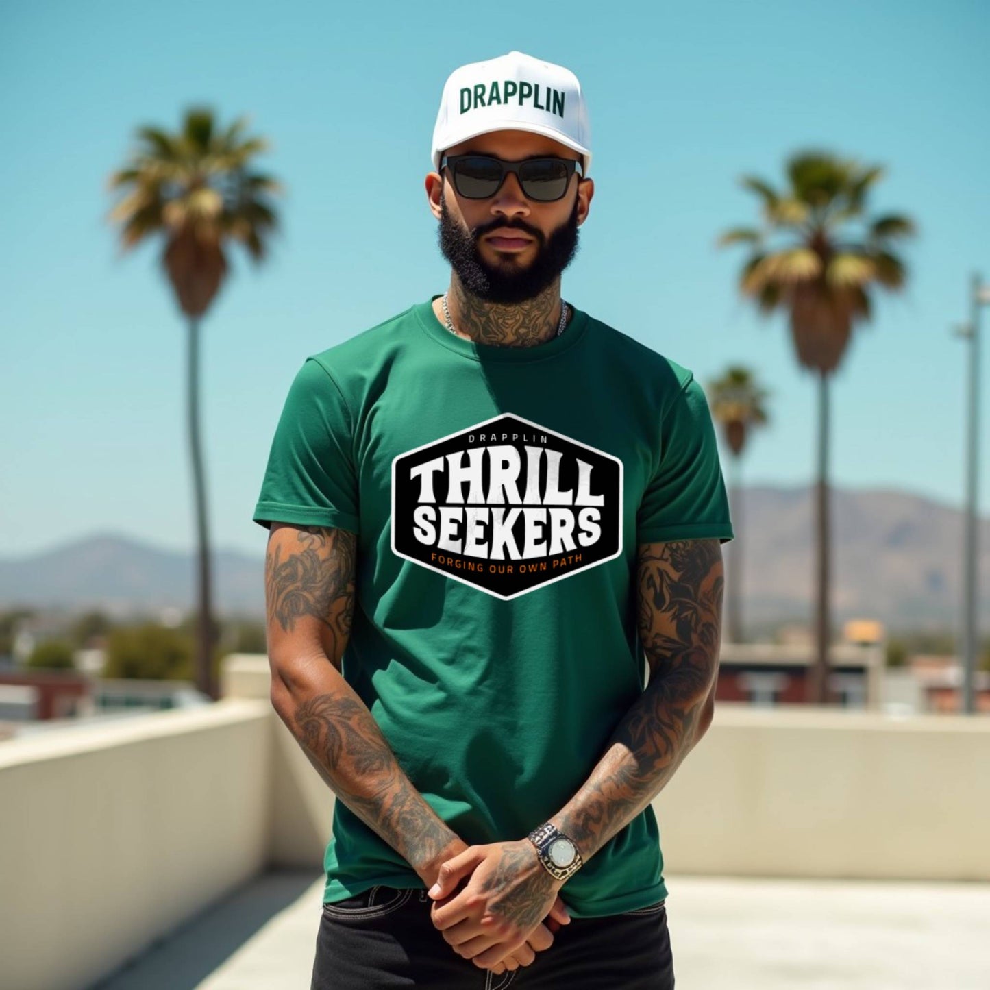 Thrill Seekers Forest Green Crew Neck Graphic Printed T-shirt