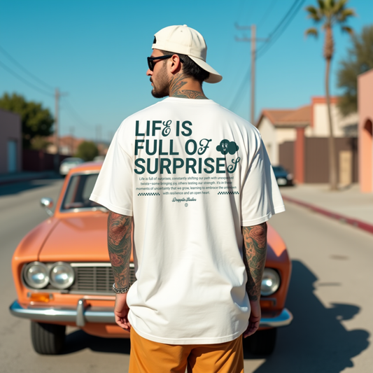 Surprises Premium White Oversized Typography Back Printed T-shirt