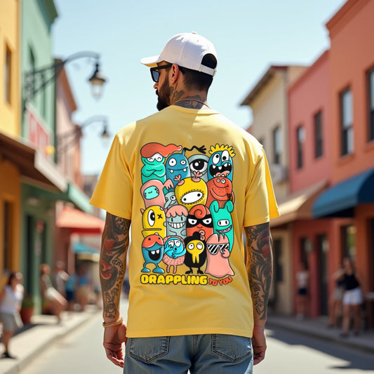 Drapplin To You Premium Mustard Yellow Oversized Typography Back Printed T-shirt