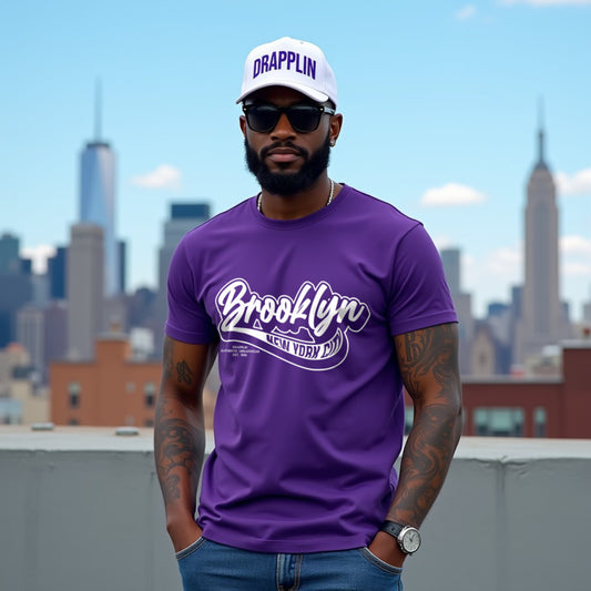Brooklyn Purple Typographic Crew Neck Graphic Printed T-shirt
