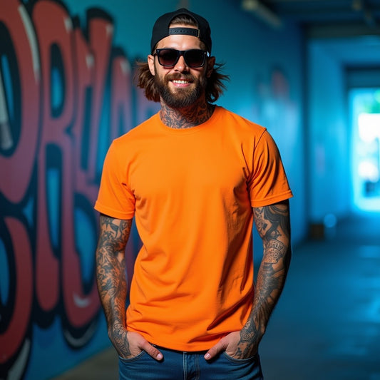 Premium Orange Regular Crew Neck Solid Plain T-shirt